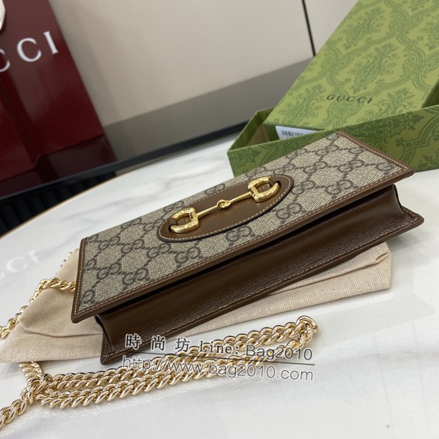 Gucci專櫃古馳最新款GG字母圖案Horsebit 1955系列鏈帶錢包 jh2180型號：621892